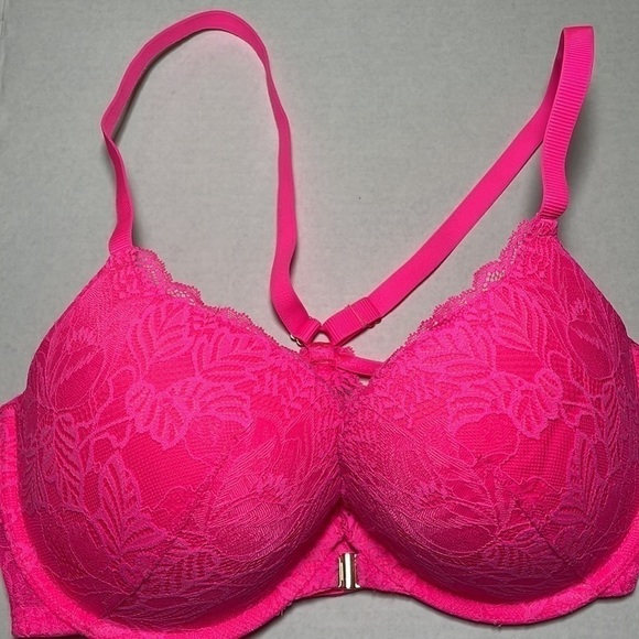 34DD BRA Auden Push Up Demi Racerback Front Closure Molded Cups Hot Pink - Picture 2 of 9